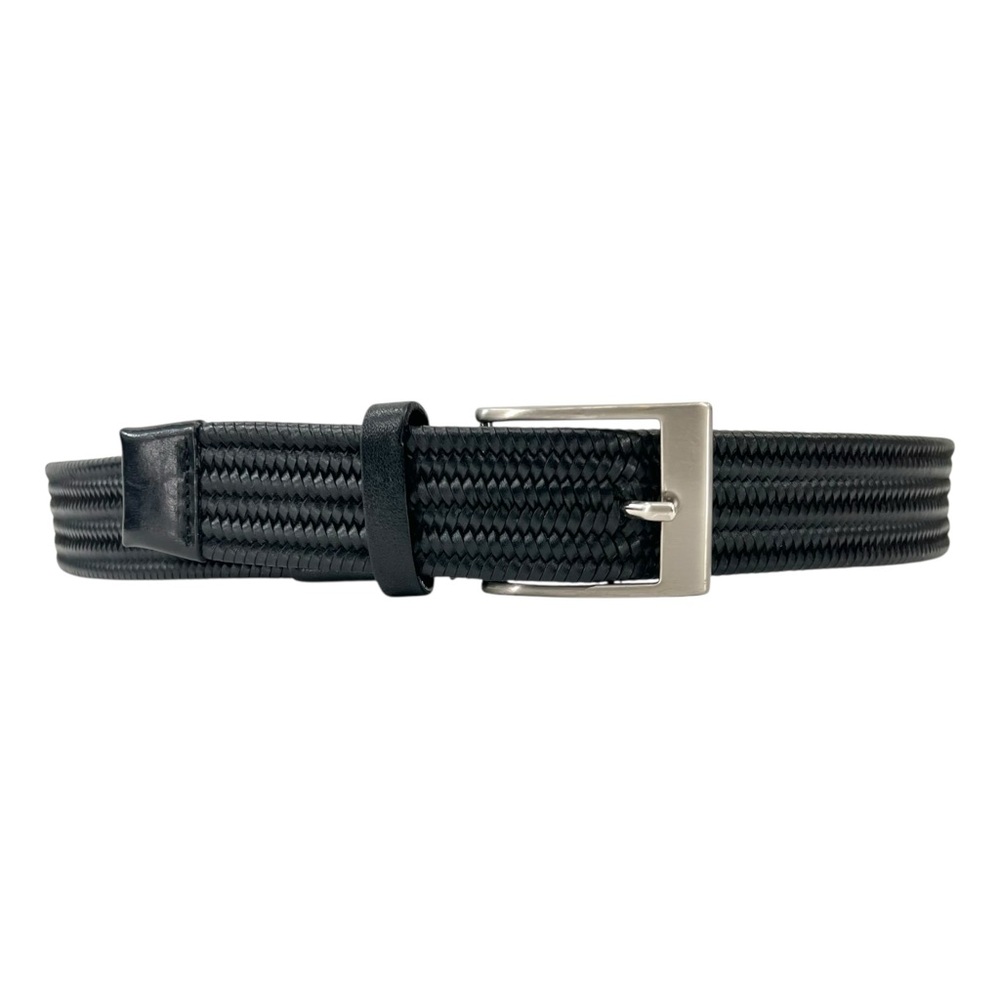 NWOT Theory Made in Japan Black Braided 100% Leather Silver Hardware Belt